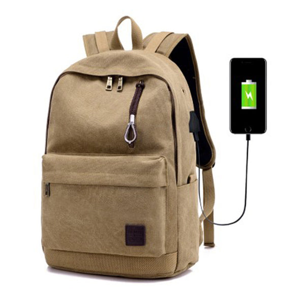 USB Canvas School Backpack w/Headphone slot