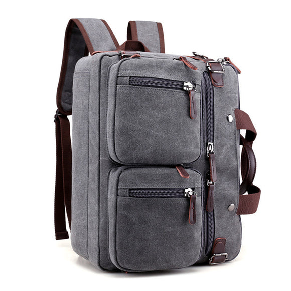 Canvas Convertible USB Laptop Backpack w/Travel Case & Multi-Pocket