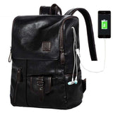 Magic Union Multi-Pocket PU Backpack w/USB Charging+Headphone Jack