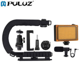 PULUZ U/C Shape Portable Handheld DV Bracket Stabilizer With LED Studio Light Kit
