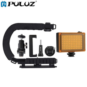 PULUZ U/C Shape Portable Handheld DV Bracket Stabilizer With LED Studio Light Kit
